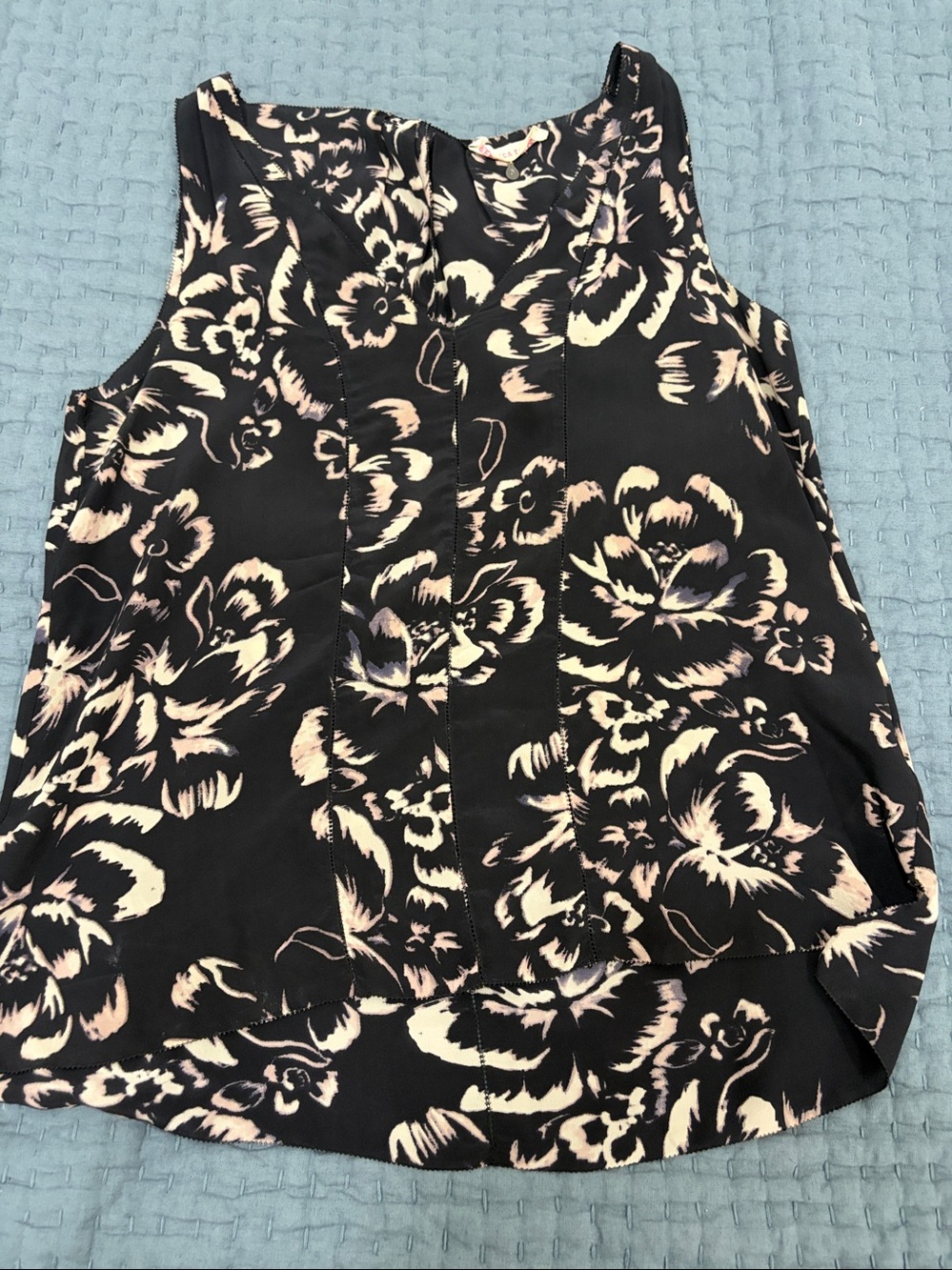 Rebecca Taylor 100% Silk Black Floral Sleeveless Loose Tank